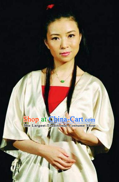 Chinese I Love Taohua Classical Dance Dress Stage Performance Costume and Headpiece for Women