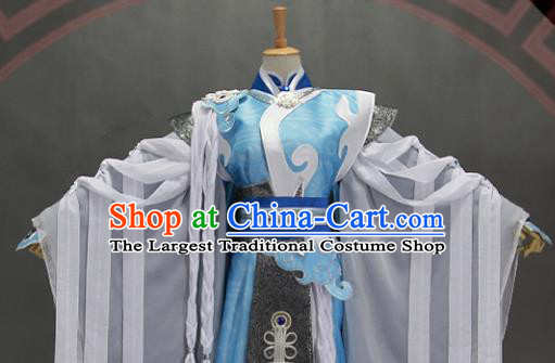 Customize Chinese Traditional Cosplay Taoist Priest Blue Costumes Ancient Swordsman Clothing for Men