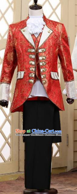 Traditional European Prince Red Costumes Spanish Court Stage Show Clothing for Men