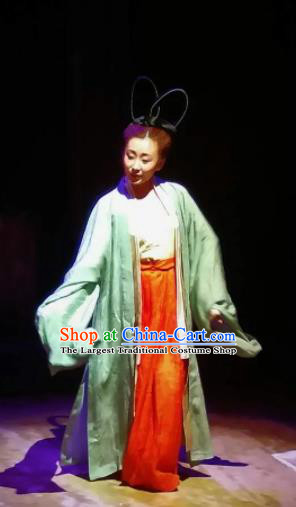 Chinese Drama Huating Song of Song Dynasty Classical Dance Dress Stage Performance Dance Costume and Headpiece for Women