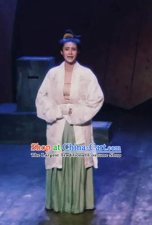 Chinese Drama Huating Song of Song Dynasty Court Lady Dress Stage Performance Dance Costume and Headpiece for Women