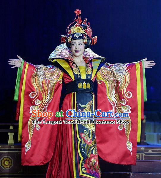 The Empress of China Ancient Tang Dynasty Queen Red Dress Stage Performance Dance Costume and Headpiece for Women