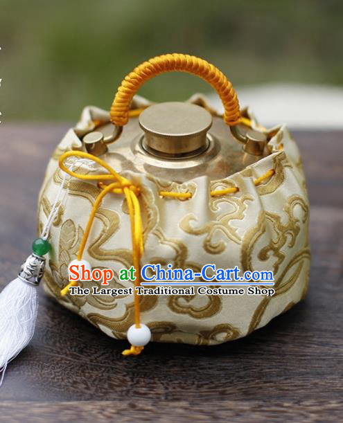 Traditional Chinese Ancient Termofor Cover Embroidered Pattern Light Golden Brocade Bag