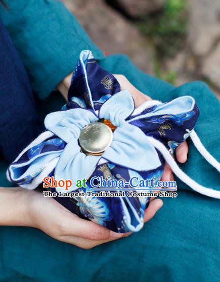 Traditional Chinese Ancient Termofor Cover Butterfly Pattern Royalblue Cloth Bag