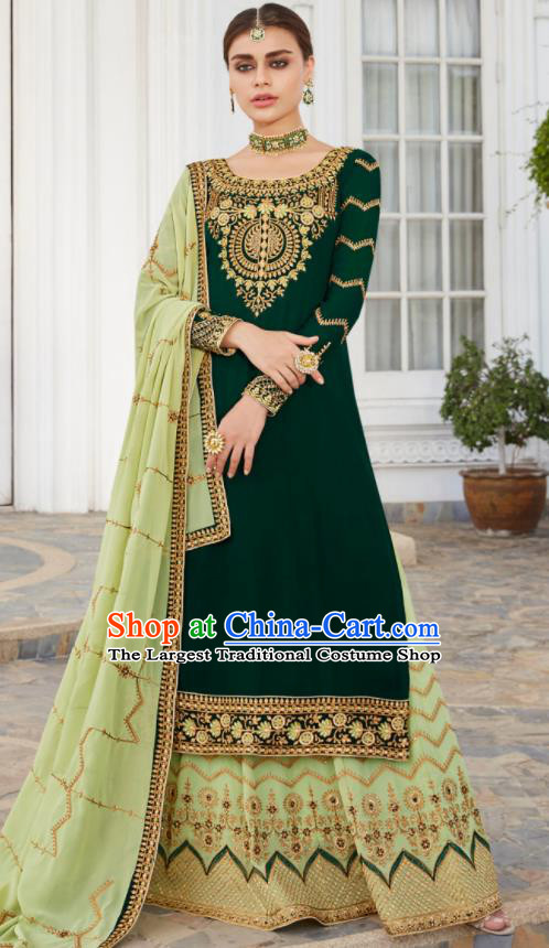 Asian Indian Bride Embroidered Green Blouse and Skirt India Traditional Lehenga Choli Costumes Complete Set for Women