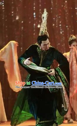 Chinese Zhaojun Chu Sai Dance Ancient Han Dynasty Emperor Green Clothing Stage Performance Dance Costume for Men