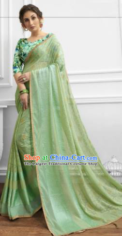 Light Green Chiffon Asian Indian National Lehenga Sari Dress India Bollywood Traditional Costumes for Women