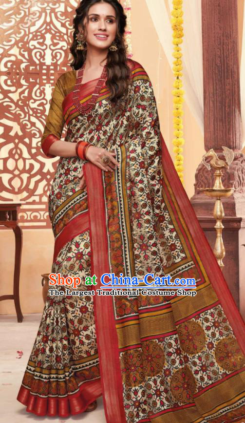 Asian Traditional Indian National Printing Cotton Sari Dress India Lehenga Bollywood Costumes for Women