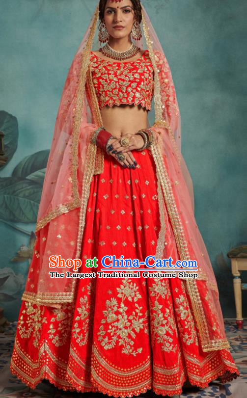 Indian Traditional Court Wedding Lehenga Bollywood Embroidered Red Dress Asian India National Festival Costumes for Women