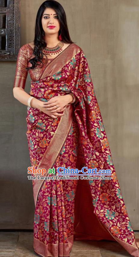 Traditional Indian Banarasi Saree Silk Sari Dress Asian India National Festival Bollywood Costumes for Women