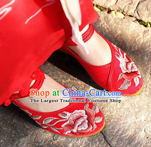 Chinese National Red Shoes Traditional Hanfu Shoes Opera Shoes Embroidered Shoes for Women