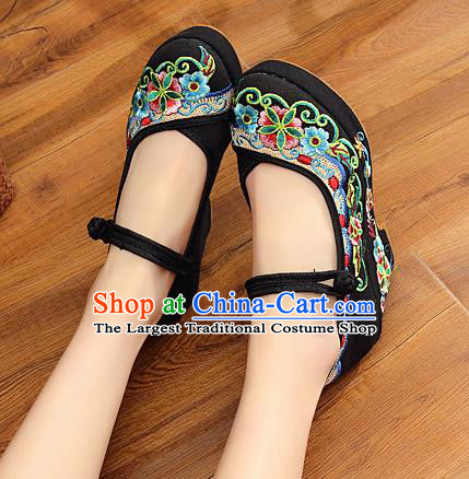 Chinese National Black High Heels Shoes Traditional Hanfu Shoes Opera Shoes Embroidered Shoes for Women