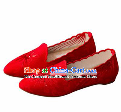 Chinese National Red Shoes Traditional Hanfu Shoes Opera Shoes Wedding Bride Shoes for Women