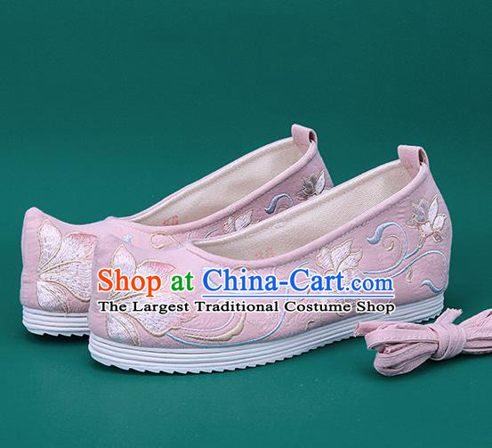 Chinese National Winter Brushed Pink Embroidered Shoes Traditional Hanfu Shoes Princess Shoes Opera Shoes for Women