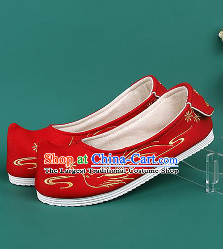 Chinese Traditional Embroidered Bird Red Shoes Hanfu Shoes Princess Shoes for Women