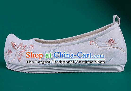 Chinese Traditional Embroidered Bird Lotus White Shoes Hanfu Shoes Princess Shoes for Women