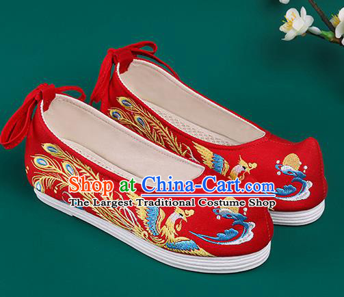 Chinese Traditional Embroidered Phoenix Red Shoes Hanfu Shoes Princess Shoes for Women