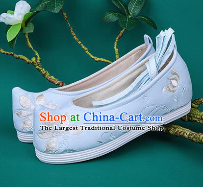 Chinese Traditional Embroidered Orchid Blue Shoes Hanfu Shoes Princess Shoes for Women