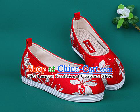 Chinese Traditional Embroidered Orchid Red Shoes Hanfu Shoes Princess Shoes for Women