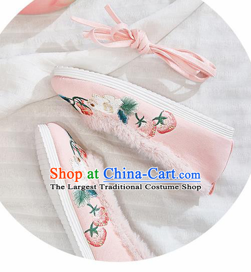 Traditional Chinese National Winter Pink Shoes Embroidered Shoes Hanfu Shoes for Women