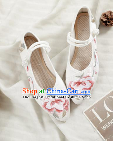 Traditional Chinese National Embroidery Peony White Shoes Embroidered Shoes Hanfu Shoes for Women