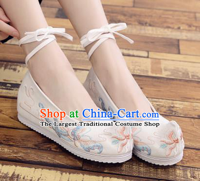 Traditional Chinese National Embroidery Butterfly White Shoes Embroidered Shoes Hanfu Shoes for Women