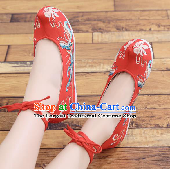 Traditional Chinese National Embroidery Butterfly Red Shoes Embroidered Shoes Hanfu Shoes for Women