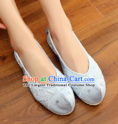 Traditional Chinese National Embroidery Blue Shoes Embroidered Shoes Hanfu Shoes for Women