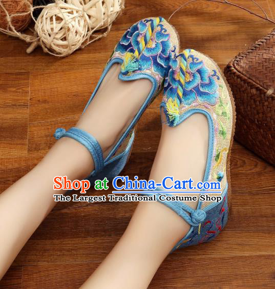 Traditional Chinese Old Beijing Embroidery Peony Beige Shoes National Embroidered Shoes Hanfu Shoes for Women