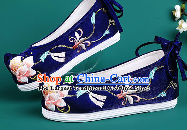 Chinese Traditional Winter Embroidered Royalblue Shoes Hanfu Shoes Princess Shoes for Women