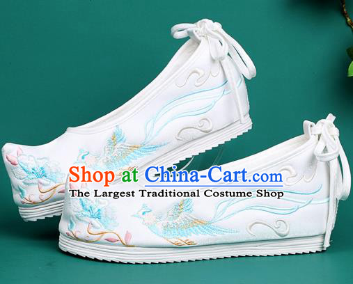 Chinese Traditional Winter Embroidered Phoenix White Shoes Hanfu Shoes Princess Shoes for Women