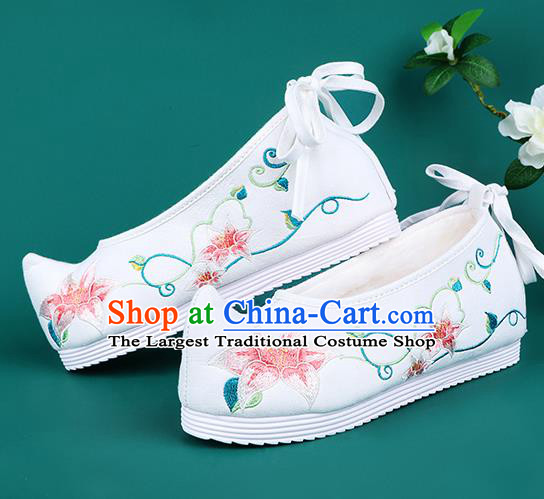 Chinese Traditional Embroidered Cotton Padded Shoes Hanfu Shoes Princess White Shoes for Women