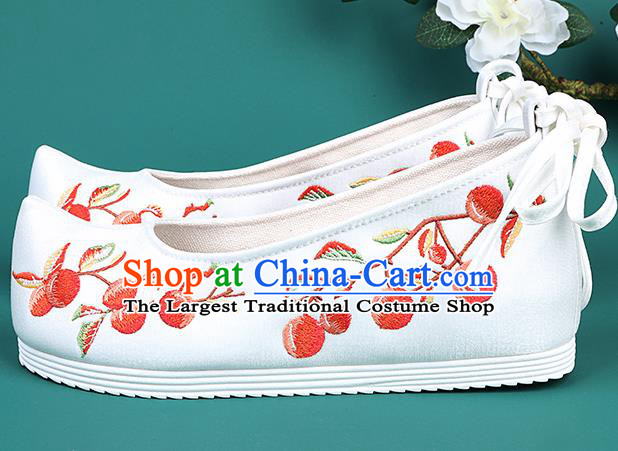 Chinese Traditional Embroidered Pyracantha White Shoes Hanfu Shoes Princess Shoes for Women