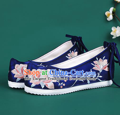 Chinese Traditional Wedding Embroidered Peony Royalblue Shoes Hanfu Shoes Princess Shoes for Women