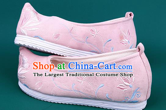 Chinese Wedding Embroidered Chrysanthemum Pink Shoes Traditional Hanfu Shoes Princess Shoes for Women