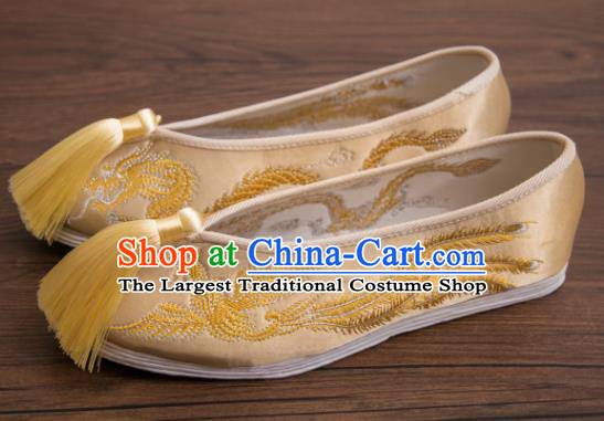 Traditional Chinese Handmade Tassel Hanfu Shoes Embroidered Dragon Phoenix Shoes Satin Shoes for Women