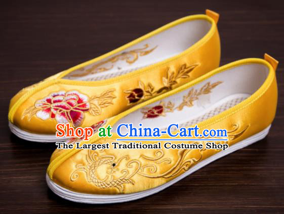 Traditional Chinese Handmade Satin Shoes Hanfu Shoes Embroidered Peony Dragon Shoes for Women