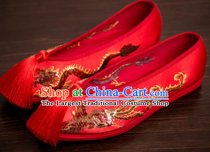 Traditional Chinese Handmade Wedding Shoes Hanfu Red Tassel Shoes Bride Shoes for Women