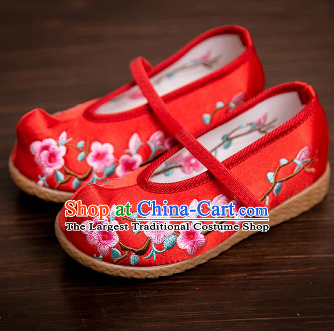 Handmade Chinese National Shoes Traditional New Year Red Embroidered Shoes Hanfu Shoes for Kids