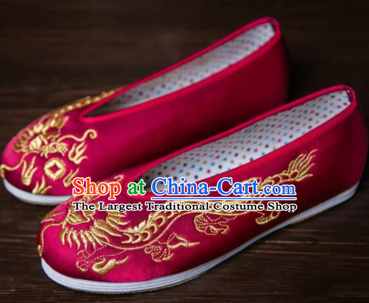 Handmade Chinese Bridegroom Embroidered Dragon Wine Red Shoes Traditional Kung Fu Shoes Hanfu Shoes for Men