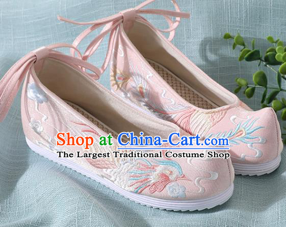 Chinese Handmade Embroidered Bird Pink Shoes Traditional Wedding Shoes Hanfu Shoes Princess Shoes for Women