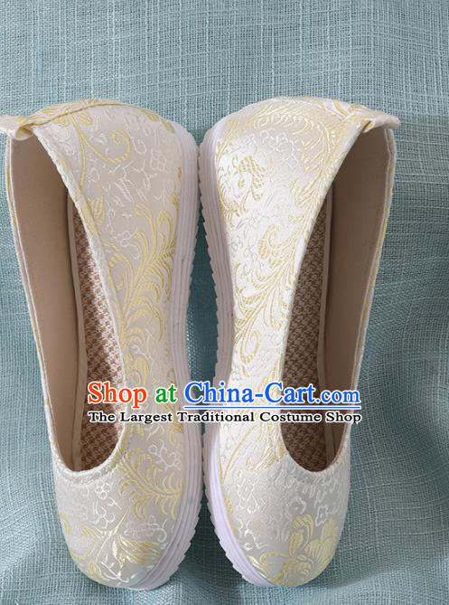 Chinese Handmade Light Yellow Brocade Shoes Traditional Ming Dynasty Hanfu Shoes Princess Shoes for Women