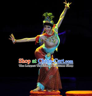 Chinese Chuansi Gongzhu Dance Dress Ancient Silk Princess Stage Performance Dance Costume and Headpiece for Women