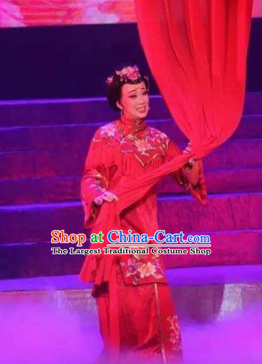 Chinese Moon Shines On Sugarbush Ferry Dance Wedding Red Dress Stage Performance Dance Costume and Headpiece for Women