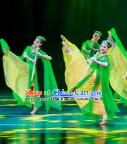 Dance Between Heaven and Earth Chinese Classical Dance Green Dress Stage Performance Dance Costume and Headpiece for Women