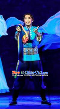 Walking Marriage Chinese Mosuo Nationality Bridegroom Dance Blue Clothing Stage Performance Dance Costume for Men