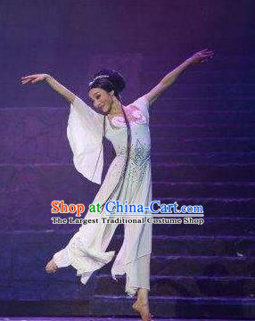 Goddess of the Moon Chinese Classical Dance White Dress Stage Performance Dance Costume and Headpiece for Women