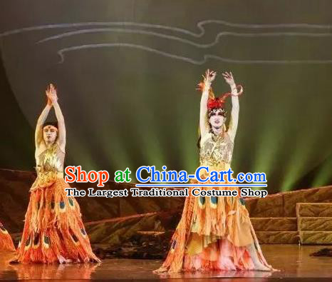 Goddess of the Moon Chinese Classical Dance Peacock Dress Stage Performance Dance Costume and Headpiece for Women