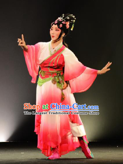 Goddess of the Moon Chinese Peking Opera Diva Rosy Dress Stage Performance Dance Costume and Headpiece for Women