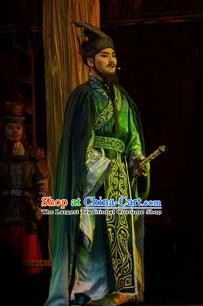 Cai Wenji Chinese Opera Ancient Han Dynasty Envoy Green Clothing Stage Performance Dance Costume and Headpiece for Men